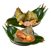 【心鮮】名店攜手米其林星級粽道地潮州粽3件組(鮑魚海味粽/3粒*1_蟹肉干貝粽/3粒*1_家傳東坡肉粽/3粒*1)