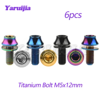 Yaruijia Titanium Alloy Bolt M5x12mm Taper Screw With Washer For Bicycle Bottle Cage Hexagon Bolt 6pcs