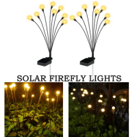 8 LED Solar Garden Lights Powered Firefly Lights Outdoor Waterproof Vibrant Garden Lights with 1200mAh Solar Panel IP65 ,Warm