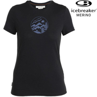 Icebreaker Tech Lite III 女款 美麗諾羊毛排汗衣/圓領短袖上衣-150 營地景緻 0A56YD 001 黑