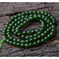 和田碧玉項鏈6mm108顆 圓珠項鏈深綠色碧玉掛鏈少黑點 吊墜掛鏈