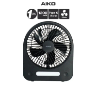 AIKO KN-L2886 สีดำ พัดลมชาร์จไฟ ใบพัด 6 นิ้ว ชาร์จด้วย USB พัดลมพกพา พัดลมใช้แบตเตอรี่ โคมไฟในตัว คํ