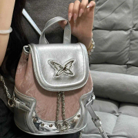 Backpack Y2K Tas Bahu Rntai Tas Wanita Perak Lucu Perguruan Tingg Lucu Import Korea