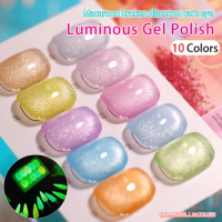 Vendeeni 10 Colors Luminous Broken Diamond Cat Eye Gel Nail Polish Magnetic UV Soak Off Gel Lacquer Macaron Glitter Gel Varnish