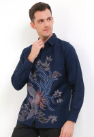 Rianty Batik Kemeja Pria Lengan Panjang Furing Firenze Katun Lining Navy
