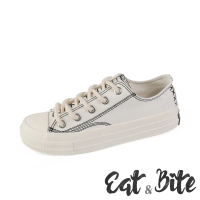 【E&amp;B】線條塗鴉個性厚底帆布鞋(白)