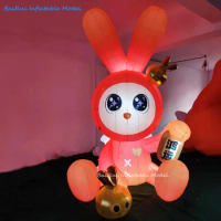 Inflatable Cartoon Rabbit Easter Bunny Ornaments Glowing Yard Outdoor Decoration Blow Up Doll for Holiday Party ADs Props