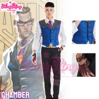 Chamber Cosplay Costume Valorant Chamber Cosplay White Shirt Vest Pants Belt Gloves Tie Formal Suit and Cosplay Shoes