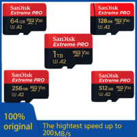 SanDisk-Extreme Pro Memory Card, Micro SD Card, SDXC, UHS-I, 512GB, 256GB, U3 V30, TF Flash Cards, Adapter for Camera, DJI