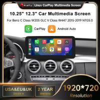 12.3' Wireless Apple CarPlay Android Auto Multimedia Display Screen for Mercedes-Benz C Class W205 GLC V Class W447 2015-2018