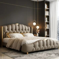 Hot Sale Modern Bed Can Customize Bedroom Furniture Soft Waterproof Double Wooden Bed Frame Headboard Bed with Storage