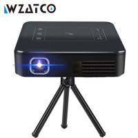 WZATCO D13 DLP lAsEr Smart Android WIFI Portable Outdoor Video LED Mini Projector support 4K FullHD 1080P Proyector with Battery