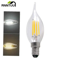 RnnTuu E14 LED Filament Bulb Edison e27 Retro Candle Light 2W/4W/6W Warm/Cold White AC220-240V 360 Degree C35 Chandelier Lamp