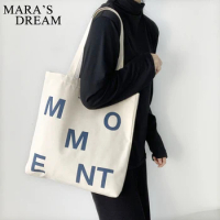 Mara's Dream Women's Canvas Shoulder Shopper Bag Letter Printing Large Cotton Cloth Ladies Handbag Eco Reusable Shopping Bag