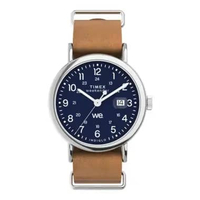 Jam Tangan Unisex Timex Weekender TW2W86800 Indiglo Blue Dial Brown Leather Strap