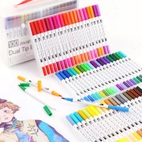 Fineliner Brush Pen Set Water-based Ink Watercolor Marker Drawing Pens Coloring Brushpen Dual Tip Markers Art Supplies Felt Tip