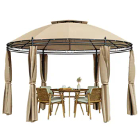 11.5' Outdoor Gazebo,Patio Gazebo,Round Dome Gazebo Canopy Shelter w/ removable curtains,Double Roof,Waterproof &amp; Fade resistant