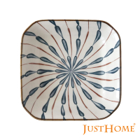 【Just Home】日式和風十草陶瓷7吋方盤/湯盤(條紋十草餐具)