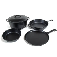 Cooking Pot Set of Kitchen Pots Griddle &amp; Dutch Oven Saucepan Free Shipping Cast Iron Seasoned 5-Piece Set With Skillet Cookware