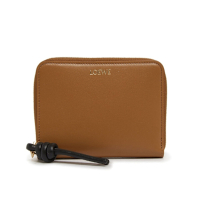 LOEWE 羅威 Knot Compact Zip 納帕小牛皮 繩結環繞式 拉鍊 卡夾 皮夾 短夾 橡木色 黑色 CEM1CWZX01
