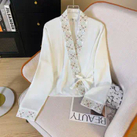 2024 Spring/Summer Embroidered Women's Shirt New Chinese Hanfu Retro Commuter Woman Blouse