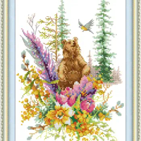 Joy Sunday Pre-printed Cross Stitch Kit Easy Pattern Aida Stamped Fabric Embroidery Set-Spring Forest Spirit