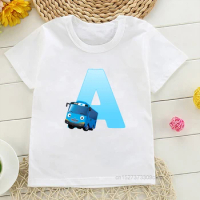 New Hot Sale Cute Kids Letter A B C T Shirt For Boys Tayo Blue The Little Bus Children Clothing Baby Kawaii Tops