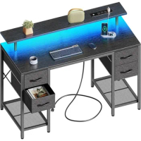 Computer Desk Black Gamer Table for Pc Work From Home Office Desk With Large Storage Space for Bedroom Gaming Chair Room Desks