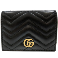 【GUCCI 古馳】466492 經典GG Marmont matelasse系列絎縫紋牛皮金屬雙G LOGO暗釦短夾/零錢包(黑色)