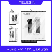 TELESIN Endurence Battery For GoPro Hero 11 10 9 1750 mAh Battery 3 Slots TF Card Battery Storage Charger Box For GoPro 11 10 9