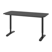 BEKANT 書桌/工作桌, 黑色/實木貼皮 梣木/黑色, 140 x 60 公分