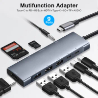 Multifunction Adapter USB-C Type-C to PD HDTV 4K SD/TF Card Reader Audio HUB for MacBook/iPad Pro/Huawei Mate 20 etc