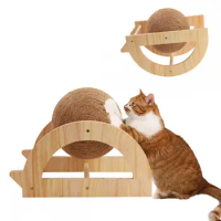 Wooden Cat Tree Cat Scratch Column Hemp Rope Cat Scratch Ball Claw Grinding Cat Toy Wear-Resistant Cat Furniture