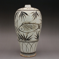 宋磁州窯手繪魚草紋 梅瓶 花瓶 古玩古董陶瓷器收藏擺件五大民窯