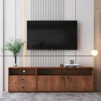 Modern TV StandTV with Storage Cabinet, Open Shelves and 2 Drawers Brown Wooden TV Console Table for Living Room Bedroom