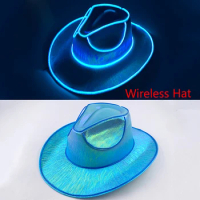 Cowboy Hat Unisex EL Wire Neon Light up Hat Dance Fedora Cap Solid Jazz Hat Party Glitter Costume Stage Show DJ Party Supplies