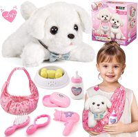 Golray Remote Control Toy Dog with Leash for Kids Girls Electronic Interactive Plush Puppy Can Walk 