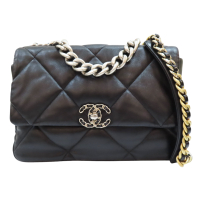 【二手名牌BRAND OFF】CHANEL 香奈兒 黑色 羊皮 19 30cm 錬帶包 AS1161 銀扣