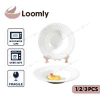 Loomly Ceramic White Embossed Porcelain Grass Hat Bowl Dessert Plate, Pasta Plate, Breakfast Bowl