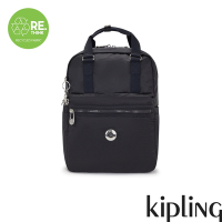 Kipling 褶皺色丁黑多袋手提式後背包-LEELO