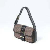 Tas MICHAEL KORS MK PATTERN MONOGRAM BROWN BLACK BELT SHOULDER BAG 100% ORIGINAL 25X4X15CM