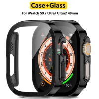 Tempered Glass+Cover for Apple Watch Series 9 Ultra 2 49mm 41mm 45mm PC Bumper Screen Protector Case for IWatch Series 8 7 Cases