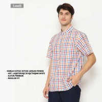 READY Lawell Kemeja Pria Lengan Pendek Kotak-Kotak Regular Fit – Teal, White, Mustard, Red -kemeja t