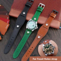 For Fossil Omega Rolex Black Green Water Ghost Tray Watch Strap 20mm 22mm Cowhide Hand Men's Watchbands