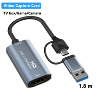 4K HDMI-Compatible to Type-C+USB Video Capture Card 1080P USB Computer Game Live Audio Video Capture Card 4K