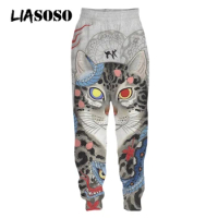LIASOSO 3D Print Japan Samurai Cat Classic Draw Sweatpants Casual Jogging Harajuku Trousers Women Men's Fitness Pants Clothing