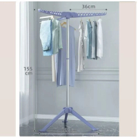 多功能衣帽架 晾衣架 簡約掛衣櫃 曬衣架【北歐藍】不鏽鋼-免安裝摺疊-三翅防風-可升降 【大】