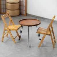 全城熱賣 - 北歐輕奢網紅折疊戶外露營可攜式茶几竹實木陽臺庭院迷你小圓桌子淺色45cm高圓幾+2個笑臉小折疊椅
