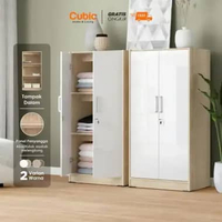 Cubic Lemari Kecil Minimalis / Almari Pakaian 2 Pintu / LUNA BL 120 Handle Bolput