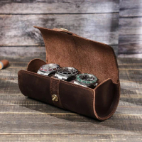 3 Slot Leather Watch Case Box Watch Housing Organizer Luxury Round Buckle Roll Bag Men's Watch Holder Watch Storage Boxes